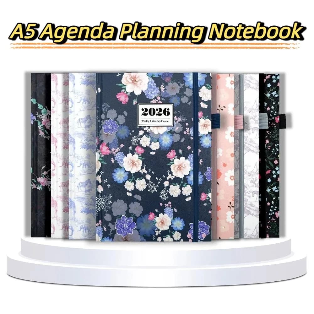 Inglese 2026 Agenda Planner Blocco note Resistente all'usura 12 mesi Lista delle cose da fare Notebook Carta spessa Copertina in pelle PU
