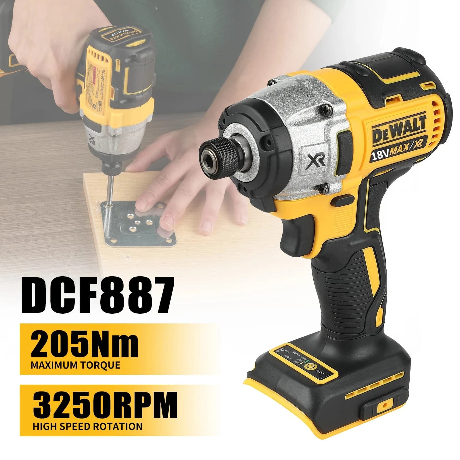 DEWALT DCF887 205N.m Electric Wrench Cordless Impact Wrench Multifunctional Portable Electric Tools (no battery)