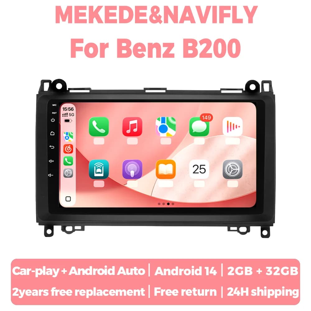 Autoradio Wireless CarPlay Android Auto 9 Pollici per Mercedes-Benz Classe B, Benz B200 T245, Vito 3 W447, Vito 2, Viano 2 W639, Sprinter