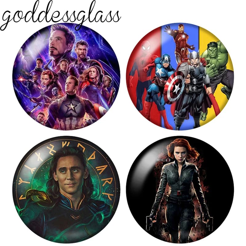 Cabochon in vetro rotondo con foto di Supereroi Avengers Ironman Spiderman 12mm/18mm/20mm/25mm, fondo piatto, per la creazione di collane
