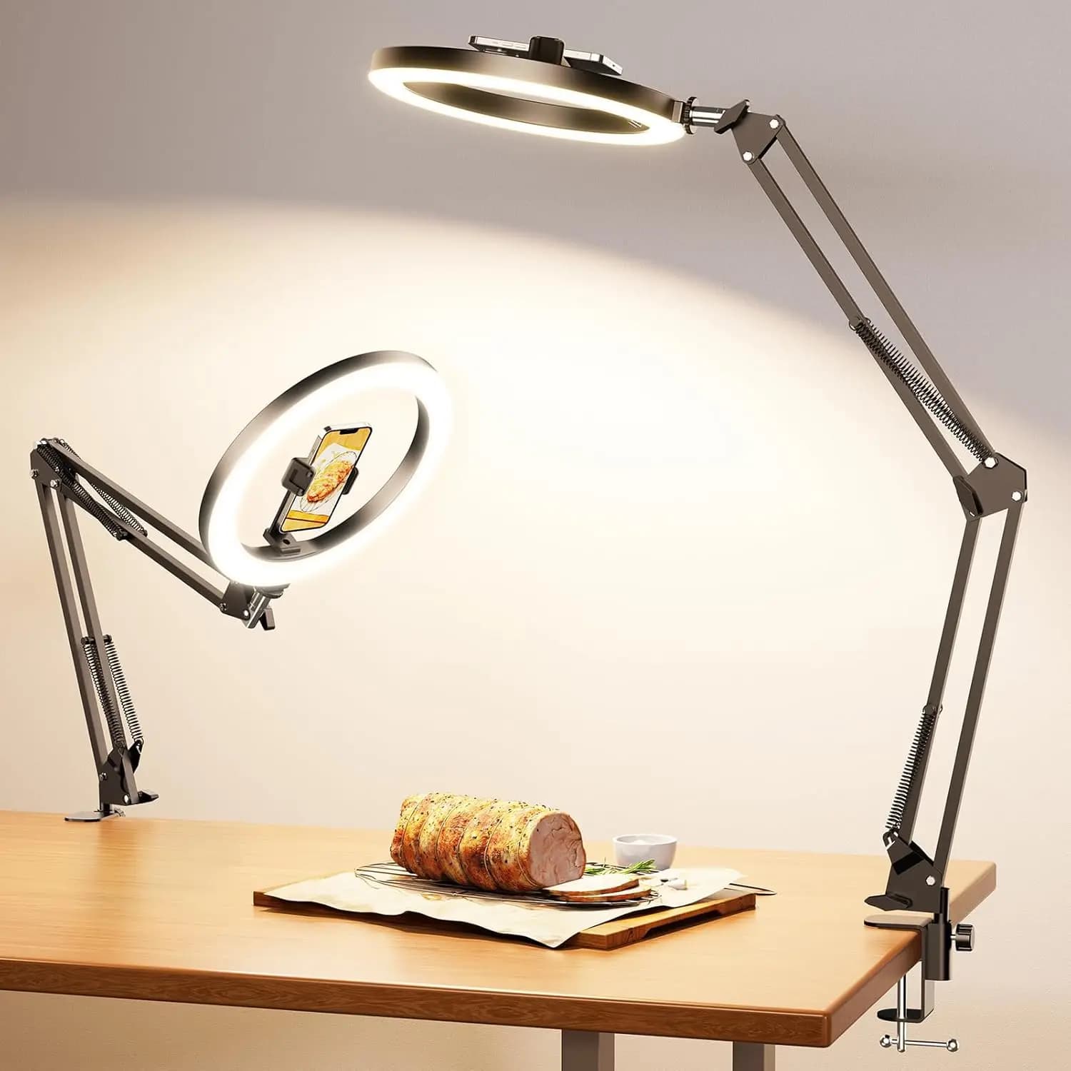 Luce LED per Streaming Live con Braccio Robotico Flessibile e Supporto per Telefono, Asta Selfie per Riprese e Registrazioni