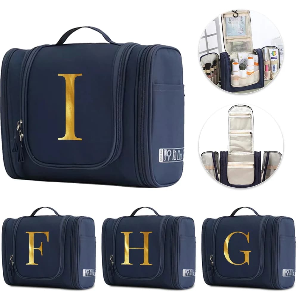 Women Cosmetic Bag Unisex Travel Toiletry Letter Pattern Initials Series Waterproof Storage Hanging Washing Makeup Bags Unisex