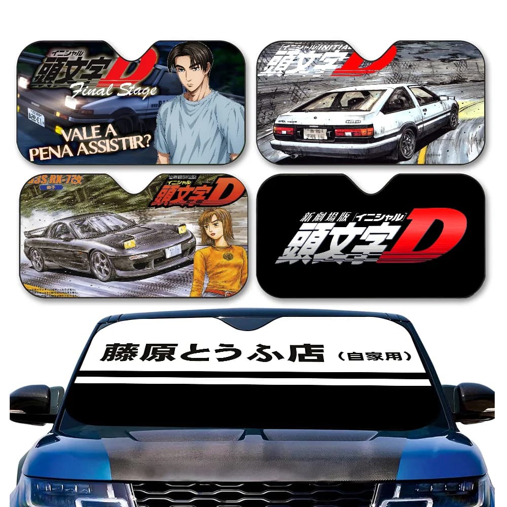 Initial D Car Parasol Front Solar Protection Thermal Insulation Cooling Aluminum summer auto with glass cover for cartoons