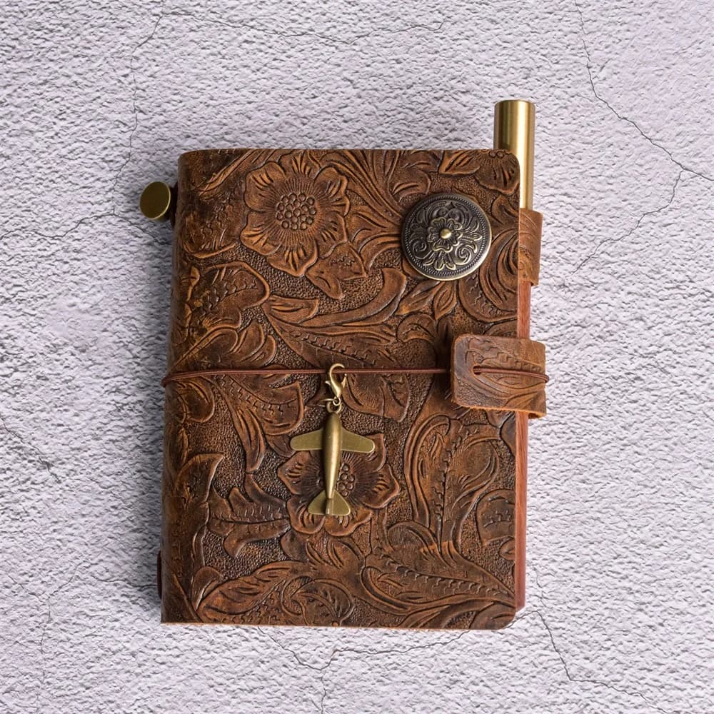 Quaderno in vera pelle fiore marrone Retro Journal pianificatore fai da te fatto a mano sostituisci i libri