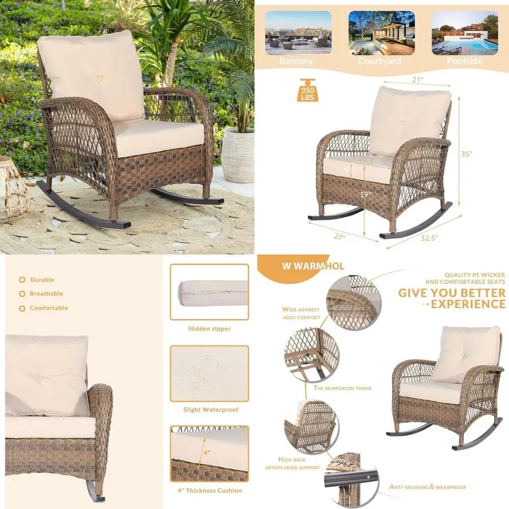 Outdoor pendulum chairs in weatherproof rattan with plush cushions for relaxation in the courtyard