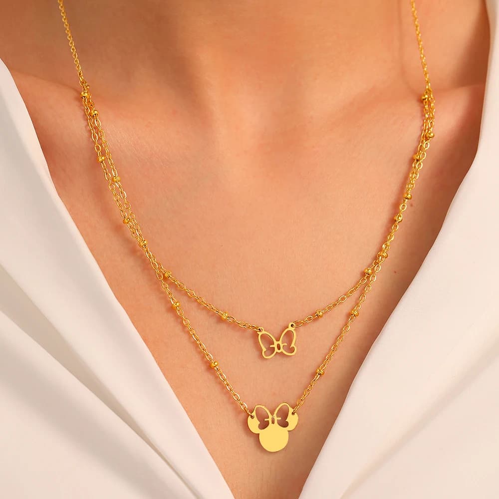 Collane in acciaio inossidabile Nuova catena multistrato senior Collana a catena con ciondolo a forma di farfalla cava di Topolino per gioielli da donna Nuovi regali