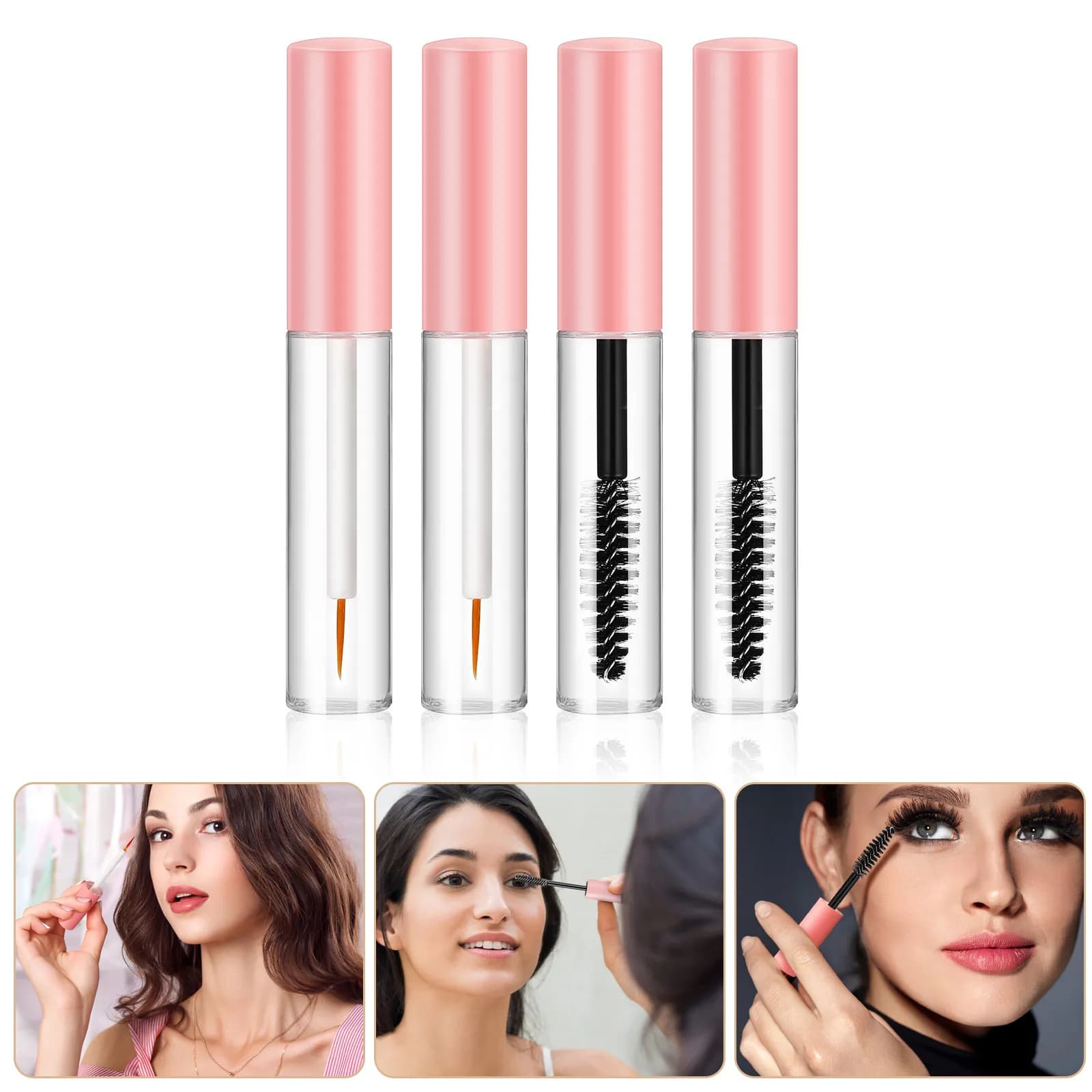 6 Empty Tubes for Mascara, Transparent Containers for Eyeliner Cream, Rechargeable Flavors with Eyeliner and Umbrella Applicator, Makeup Tool