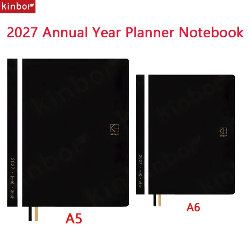 Kinbor 2027 Sheep Full Year Planner Notebook,A5/A6 Black Classic Timed Weekly Layout on 52gsm Tomoe River Paper,224-Page Agenda