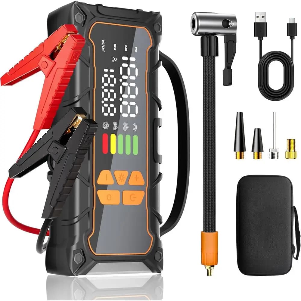 Avviatore di Emergenza Portatile 12V 4000A con Compressore d'Aria, Gonfiatore Pneumatici 160PSI, Power Bank 10000mAh, Luce LED