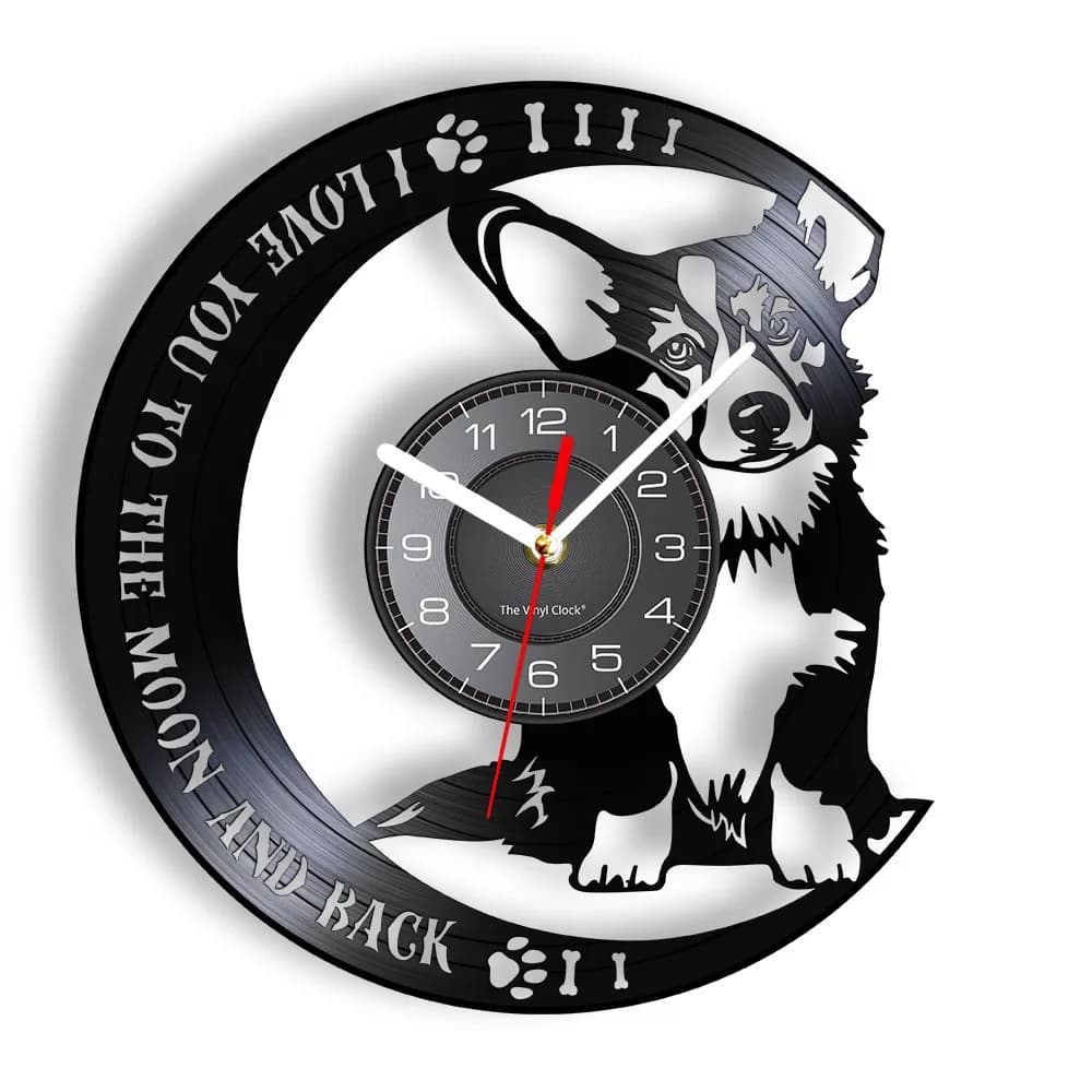 I love you up to the moon and back Welsh Vinyl Corgi record wall clock decorations for home Corgi dog puppy Pet silent wall clock without ticking