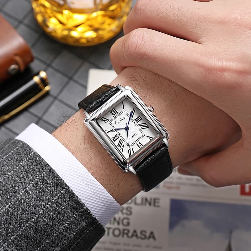 New Fashion Luxury Designer Rectangle Dial Quartz watch for men Leather Strap Casual wristwatch Relogio Masculino uhren herren reloj
