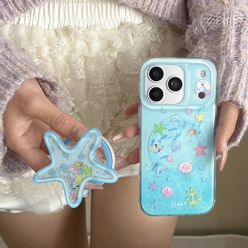 Custodia Magnetica Kawaii Ocean World per iPhone 17 Pro 16 15 14 Pro Max con Supporto MagSafe a Stella Marina - Cover Carine 17