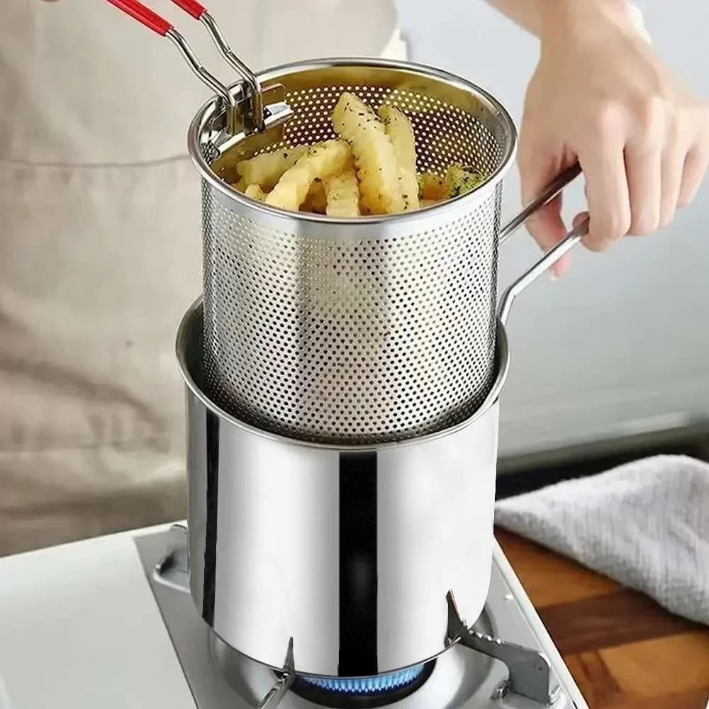 Friggitrice in acciaio inossidabile con cestello per frittura, pentola piccola multifunzionale, specifica per la cucina, per friggere pollo e altri utensili da cucina