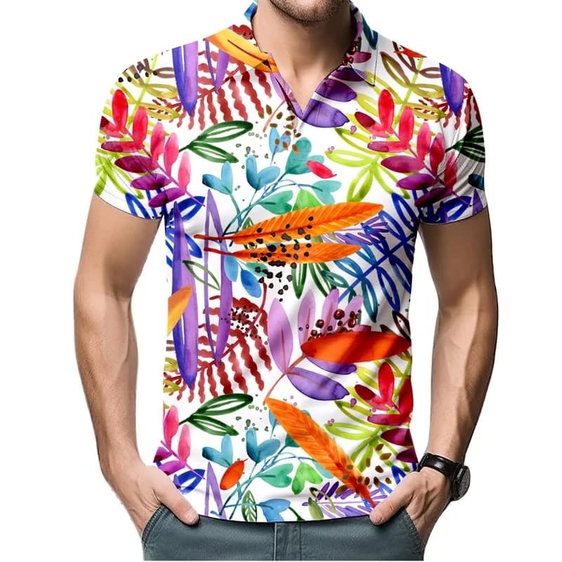Polo da Golf da uomo con stampa 3d motivo floreale manica corta con bottoni Polo abbigliamento da uomo t-Shirt Casual oversize per uomo
