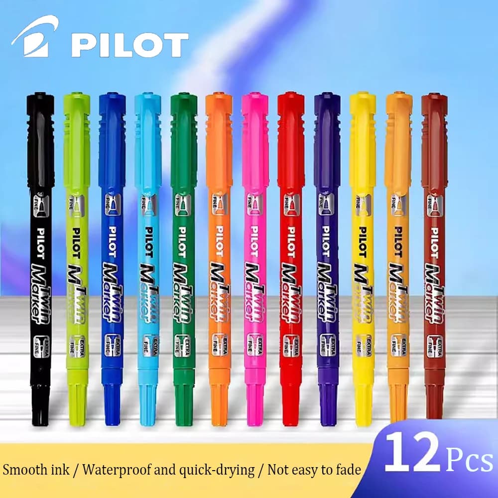Pennarelli pilota a 12 colori penna SCA-TM doppia testa a base di olio CD pittura Art Stroke Hook pen colorato materiale scolastico ad asciugatura rapida