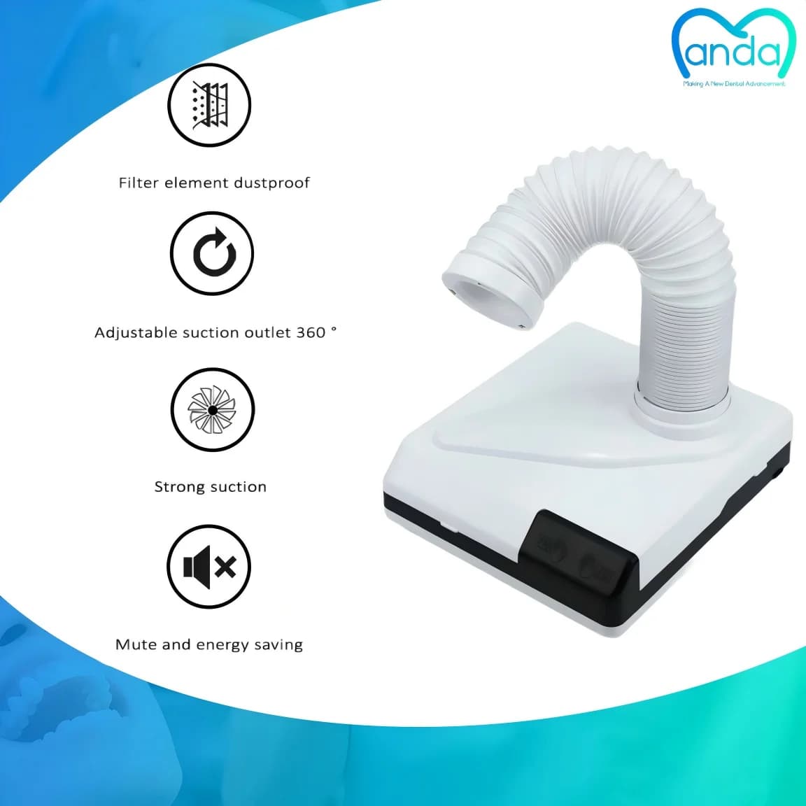 MANDA 60W LED Dental Dust Vacuum Cleaner, Dust Manipulator, Dental Laboratory Extractor, Dental Polishing Dust Suction Machine, Dentist Tools