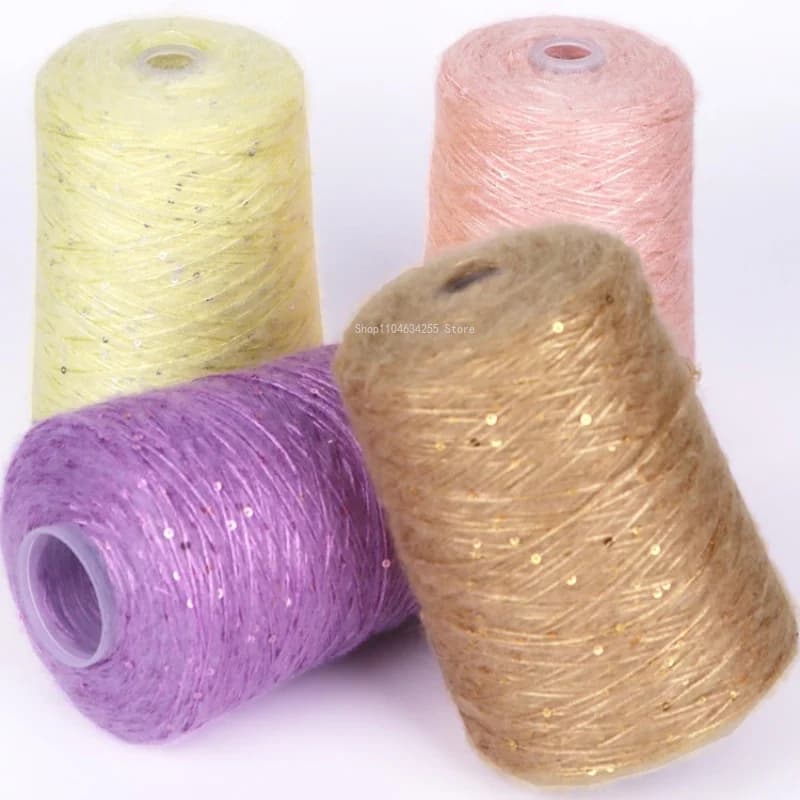 500g of Sequined Metallic Thread Fabric Mohair Wool Hand Knitted Fine Wool Yarn DIY Weaving Scarf Thread Material Wool Yarn