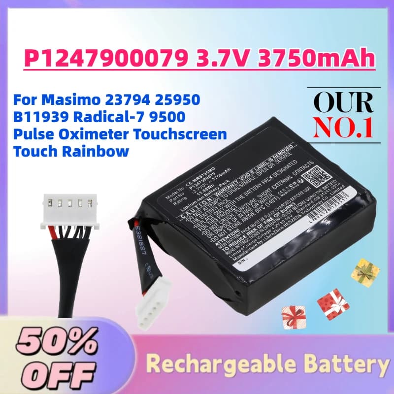 Batteria di ricambio P1247900079 da 3.7V 3750mAh per pulsossimetro Masimo 23794 25950 B11939 Radical-7 9500 Touchscreen Touch Rainbow