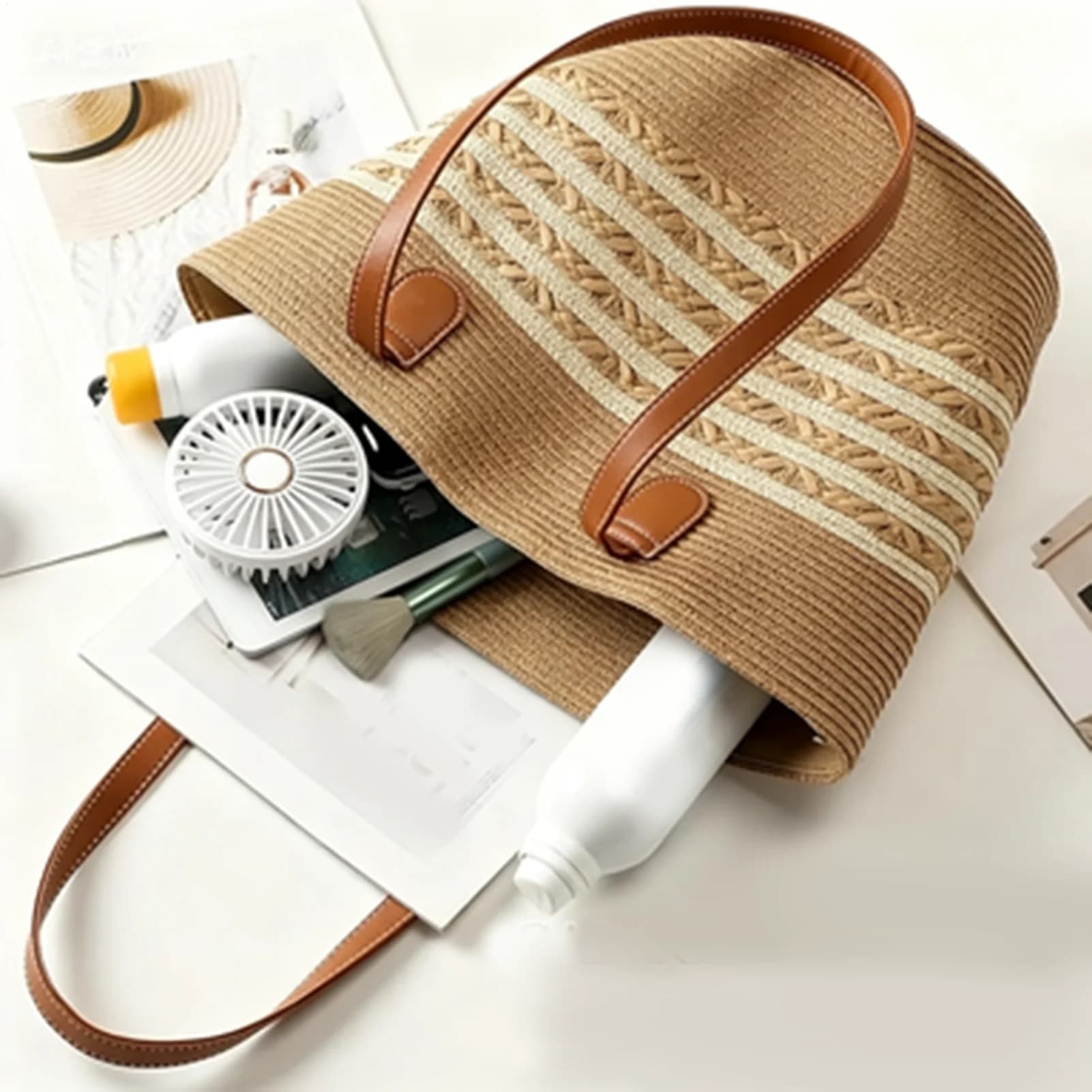 Elegant Chic New Large Boho Straw Tote Bag Shoulder Handbag with Zipper for Women Travel Vacation Shopping Pool Office Party