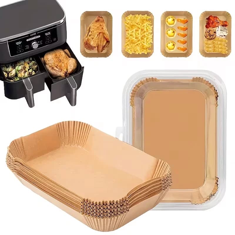 50/100pcs Moroder Non-Stick Disposable Air Fryer Liners - Rectangular, Oil-Proof Waterproof Baking Paper, Suitable For Double-Layer Air Fryers, Great For Frying Fries, Chicken Nuggets, Wings And More.