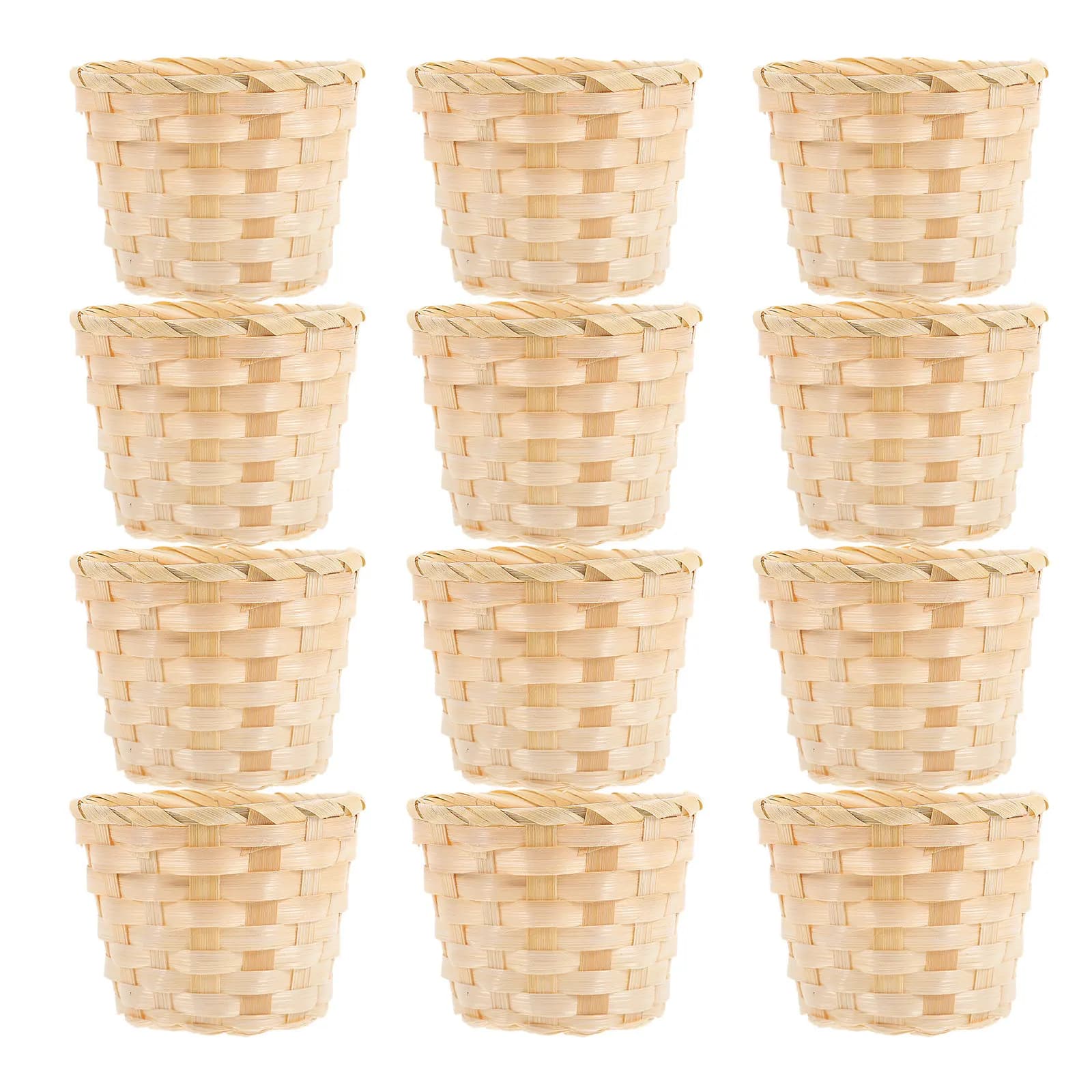 Set di 12 Cestini in Legno Intrecciati a Mano per Organizzazione Scrivania, Contenitori Decorativi per Frutta, Snack, Fiori Secchi, Casa e Ufficio