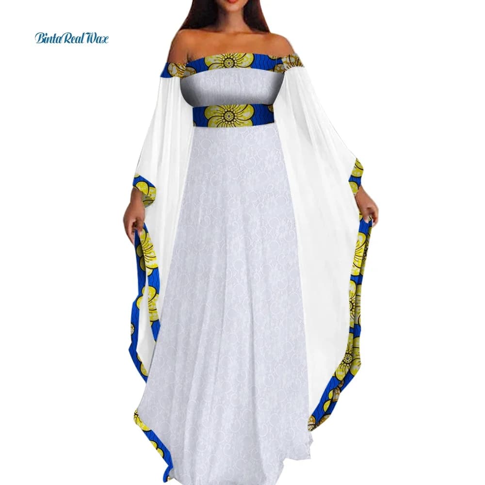 Bazin Riche Long Dress in Lace White Women Clothing African Party Dresses Dashiki African Patchwork Dresses for Women WY3493