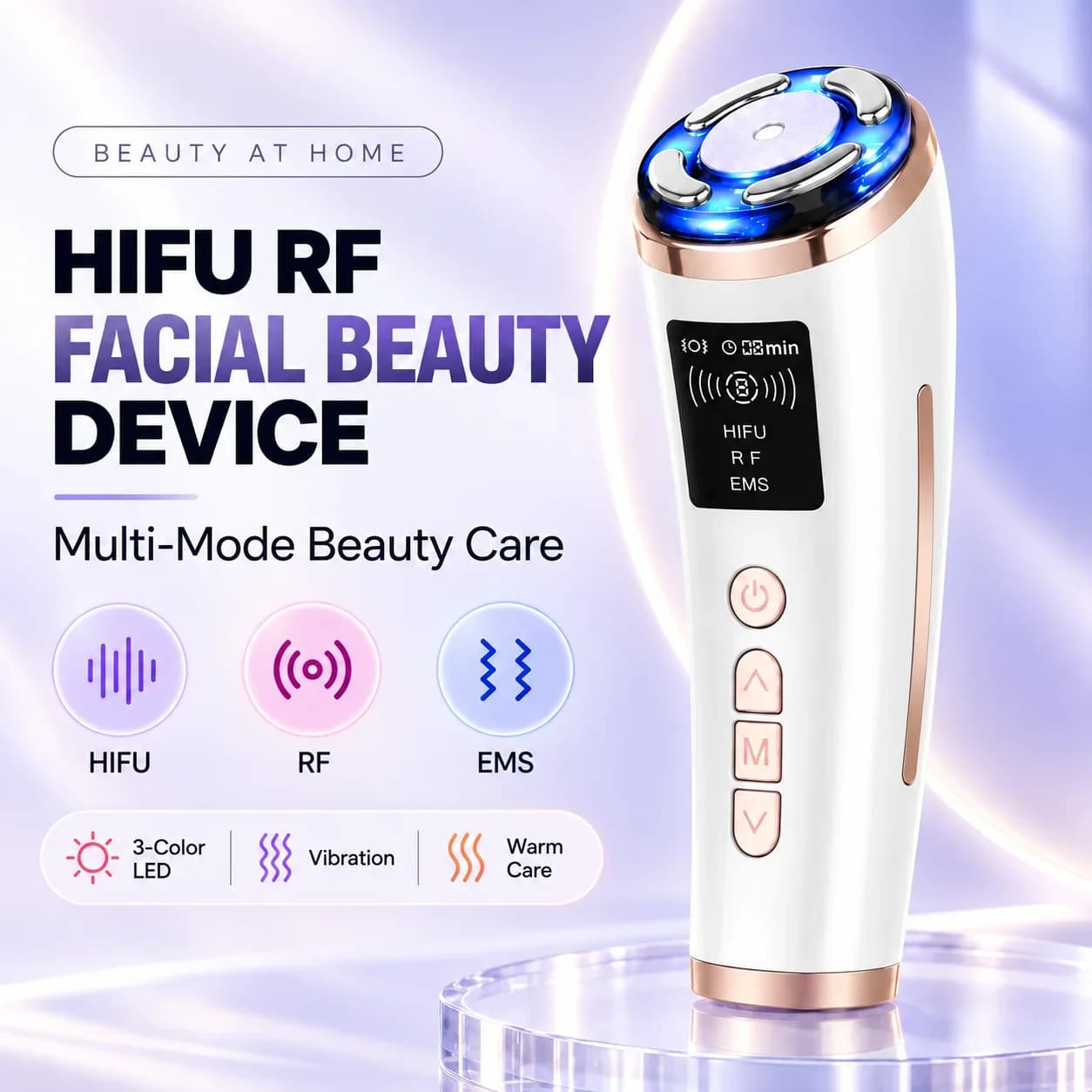 4 In 1 HIFU RF EMS Facial Beauty Device LED Light Therapy Face Lifting Skin Tightening Anti Wrinkle Massager Home Use