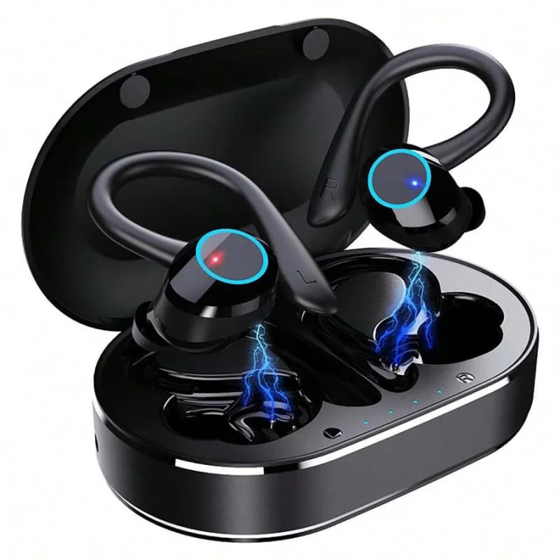 Auricolari da allenamento wireless con gancio per l'orecchio, cuffie Bluetooth 5.1, durata di riproduzione 28 ore, stereo HiFi, resistente al sudore, cancellazione del rumore, Lightwei