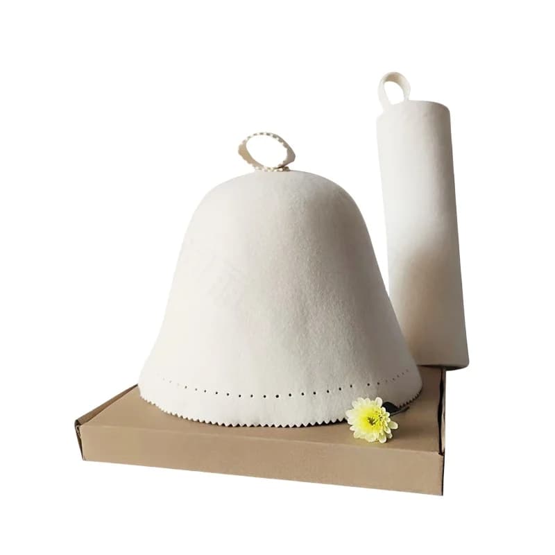 Set di cappelli da sauna in feltro di lana merino premium con tappetino per uomo e donna con accessori da bagno dal design senza cuciture