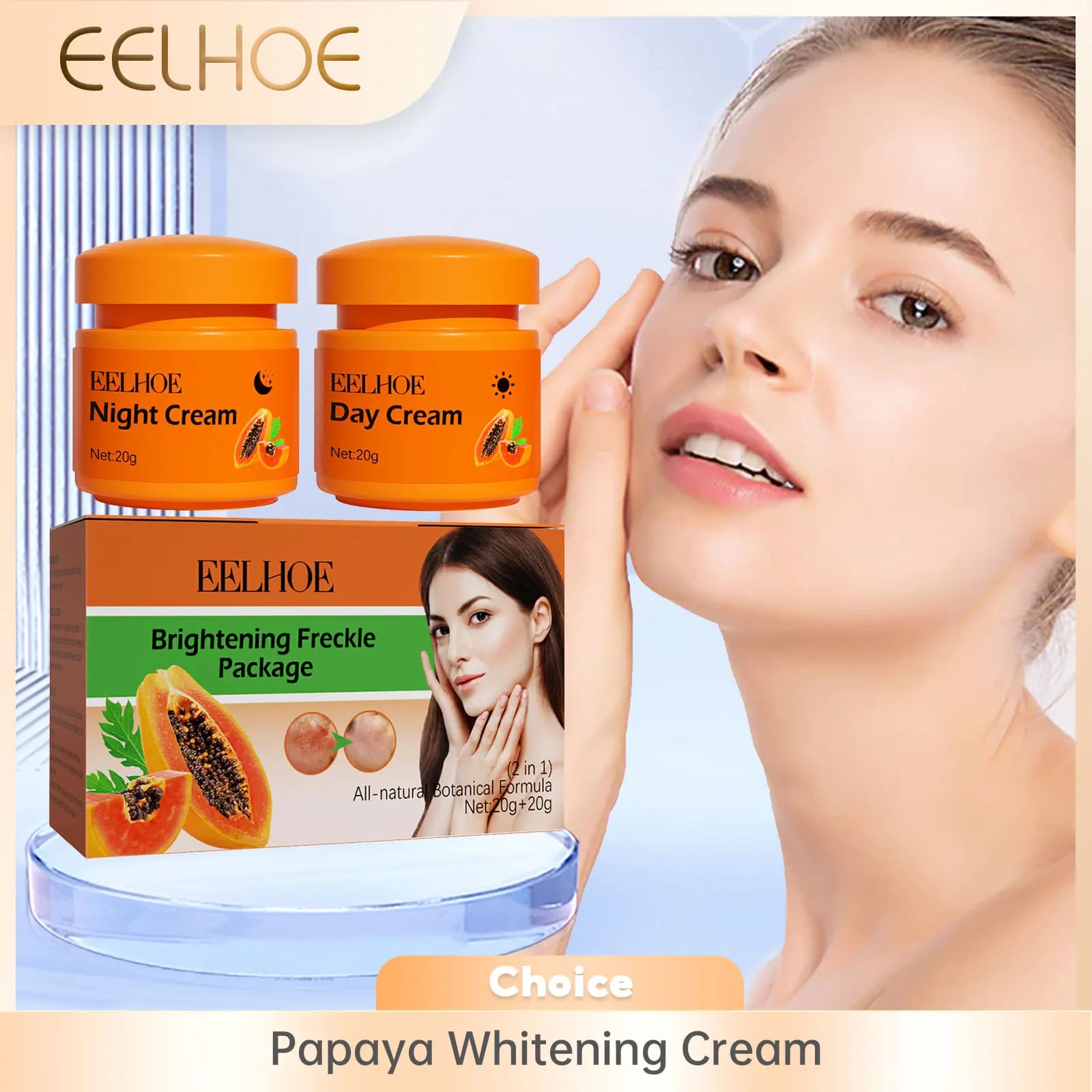 Crema viso sbiancante per lentiggini Papaya Giorno Notte Macchie solari Correttore Dissolvenza Pigmento Illumina il tono della pelle Sbiancamento delle imperfezioni Nutriente