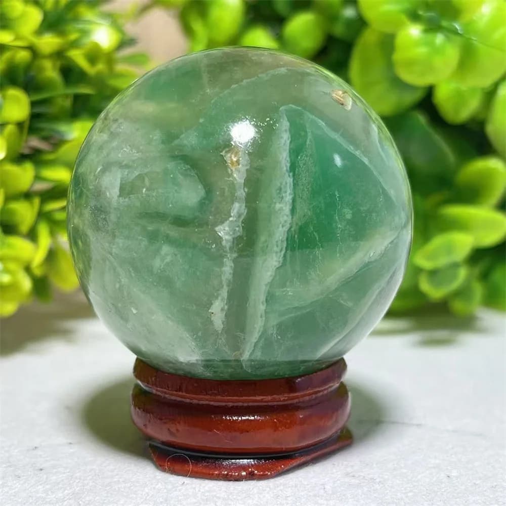 Sfera di Cristallo Naturale Reiki in Fluorite Verde, per Meditazione Spirituale, Guarigione, Decorazione Casa + Supporto