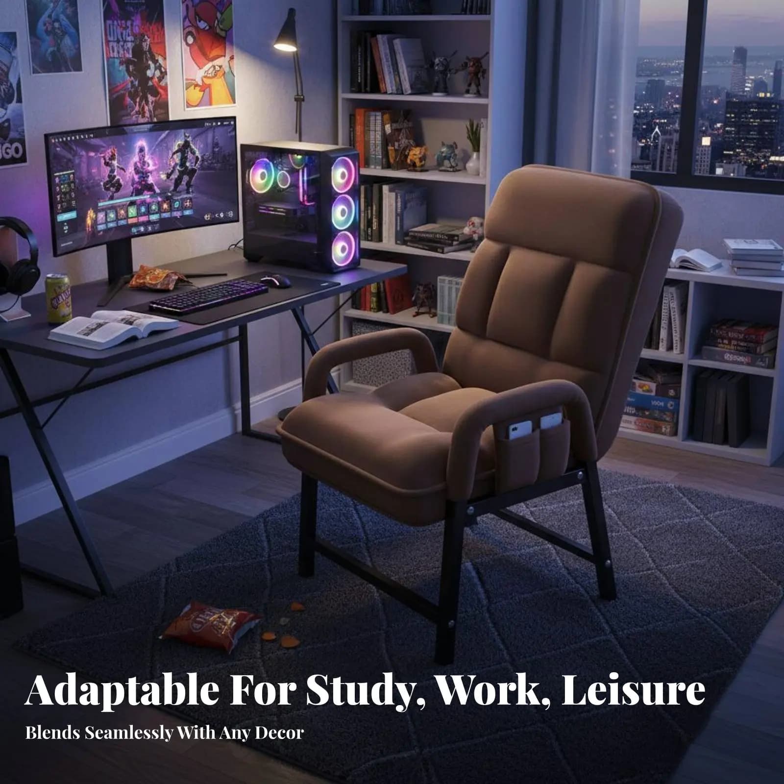 Sedia da Gaming Completamente Reclinabile, Regolabile, con Imbottitura Spessa, Design Ergonomico per Giovani Adulti, Camera da Letto