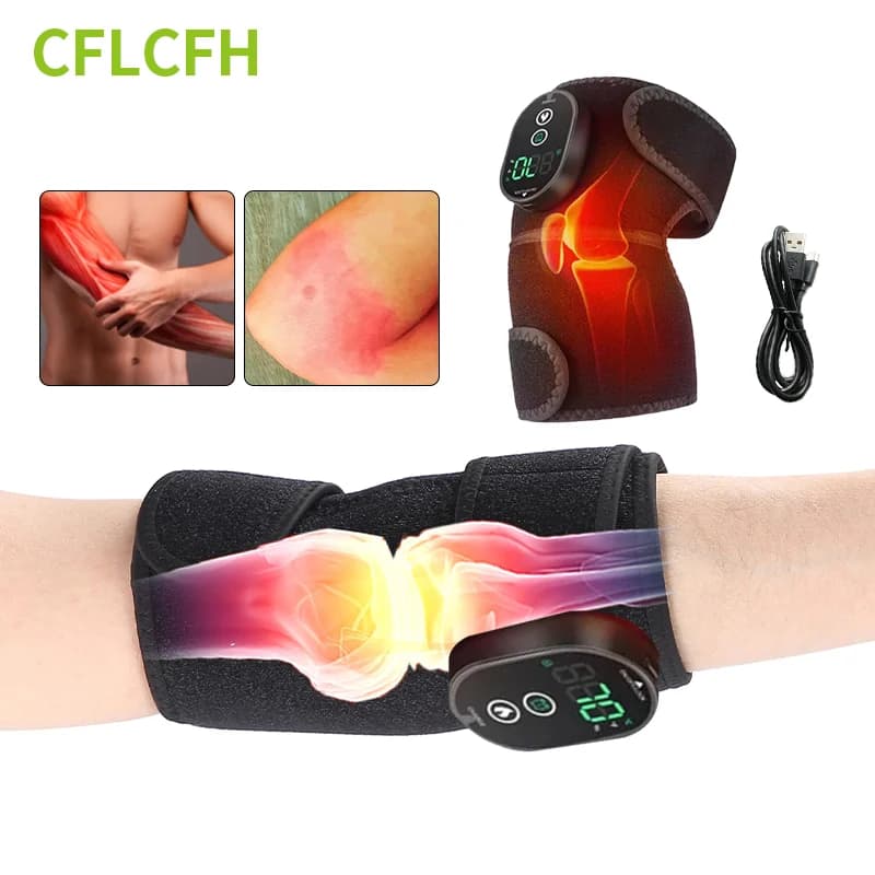 Massaggiatore per gomito Riscaldamento elettrico Vibrazione ricaricabile Tutore Ginocchio Tennis Gomito Spalla Dolore articolare Terapia termica Cuscinetto per massaggio