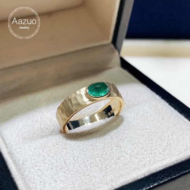 Aazuo Classic Design 18K Solid Yellow Gold Natrual Emerald 0.50ct Luxury Ring Gift For Man &Women Engagement Wedding Party