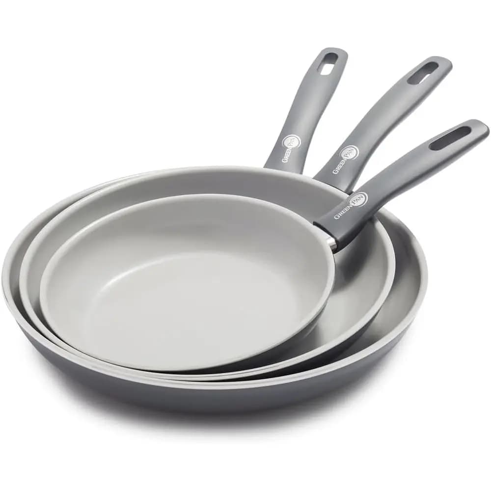Set of 3 8, 10 and 12 Inches Non-toxic Ceramic Coatings Without PTFE, for Roasting, Jumping, Frying Eggs and Omelet, Dishwasher Washable