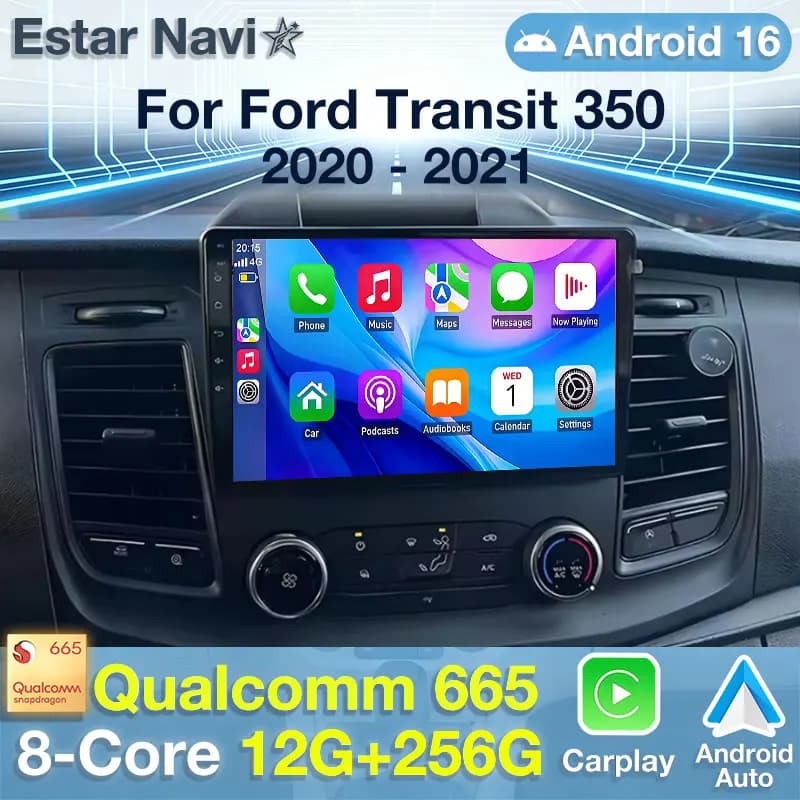Autoradio Android 16 per Ford Transit 350 2020-2021 GPS Wireless Carplay Auto Multimedia Player Navi Head Unit Stereo QLED BT