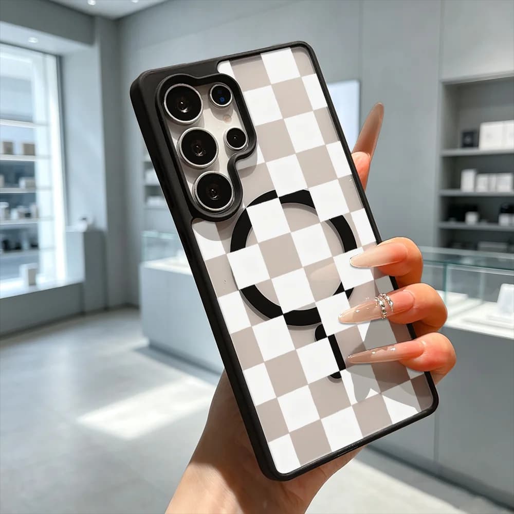 White Paw Tiles Built-in Magnet Shockproof Clear Phone Case For Samsung Galaxy S26 S25 S24 S23 S22 Ultra FE A17 A37 A57