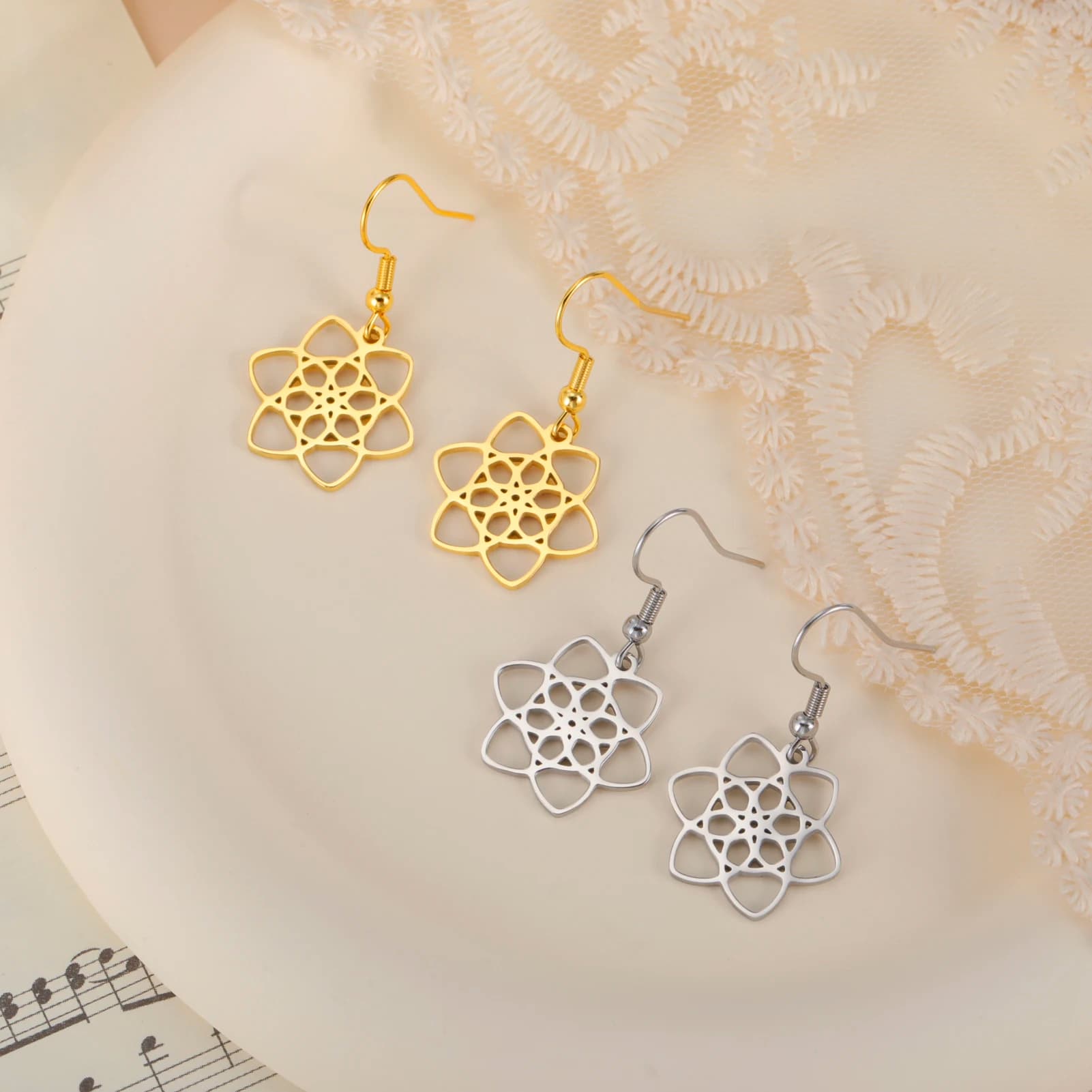 1pair Seed of Life Chakra Flower Women Earrings Sacred Geometry Round Charm Stainless Steel Jewelry Christmas Gifts