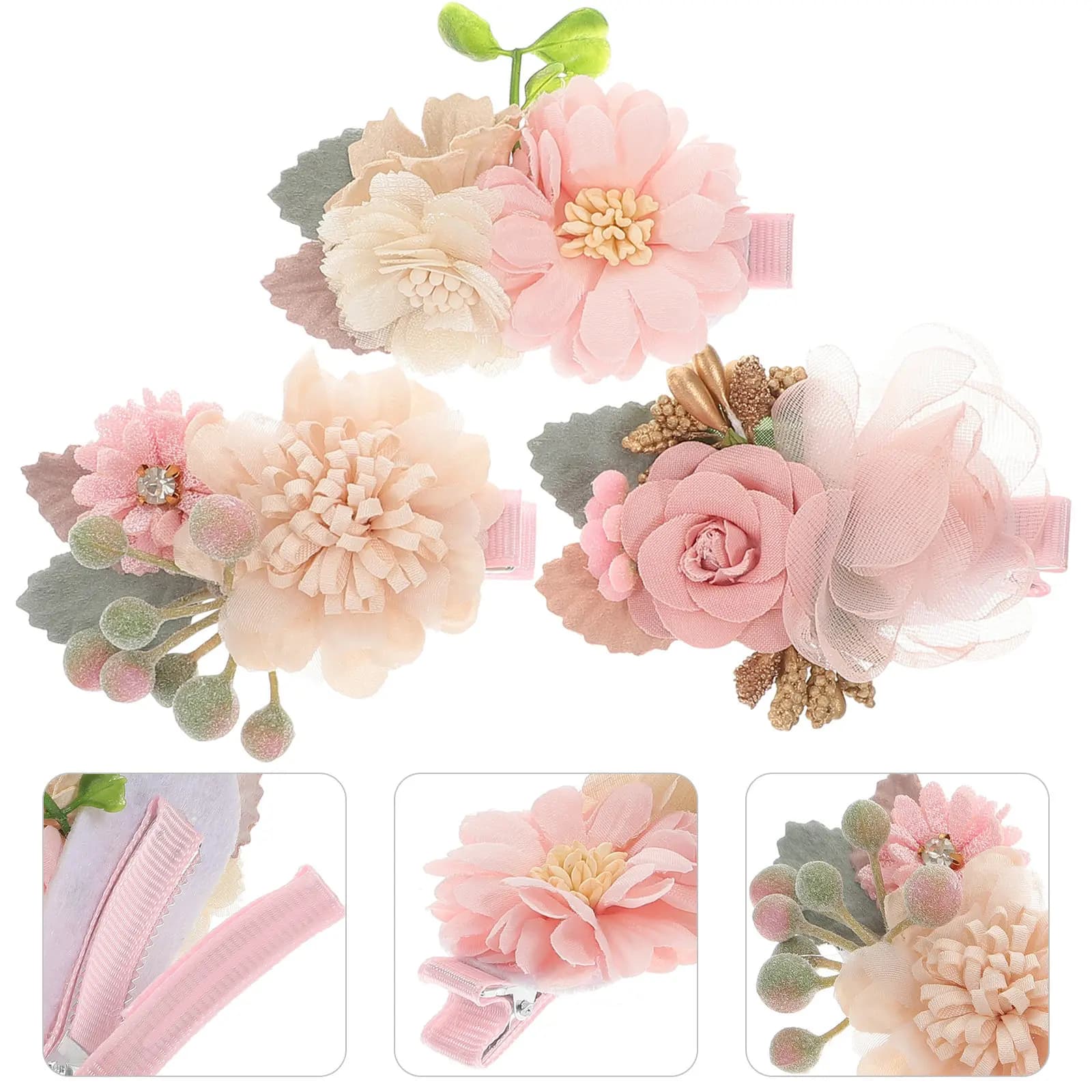 3Pcs Flower Hair Clips Floral Toddler Baby Barrettes Kids Hair Accessories Decorative Small Barrettes for Girls