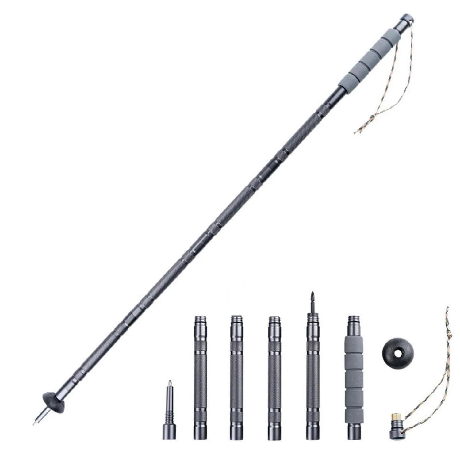 Aluminum Alloy Multifunction Trekking Cane Folding Telescopic Outdoor Mountaineering Rod Lightweight Foam Handle