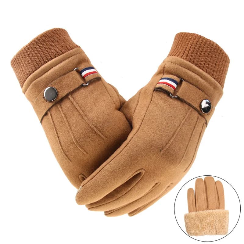 Men's Hot Cycling Gloves Outdoor Velvet Gloves Winter Thick Velvet Ski Gloves Leather Windproof Ski Gloves Soft Touchscreen