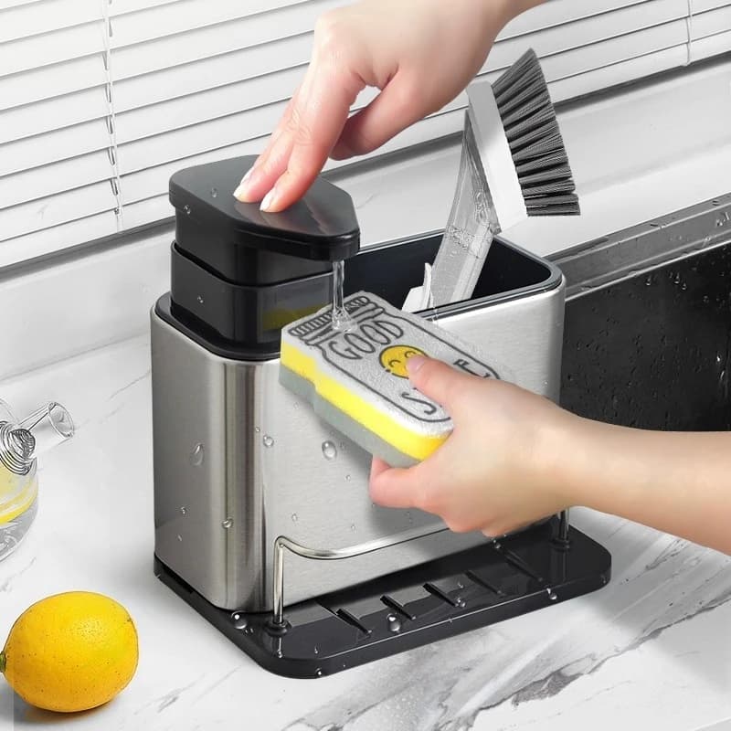 1PC multifunzionale in acciaio inossidabile da tavola dispenser di sapone portaspugna lavello organizzatore scolapiatti accessori da cucina