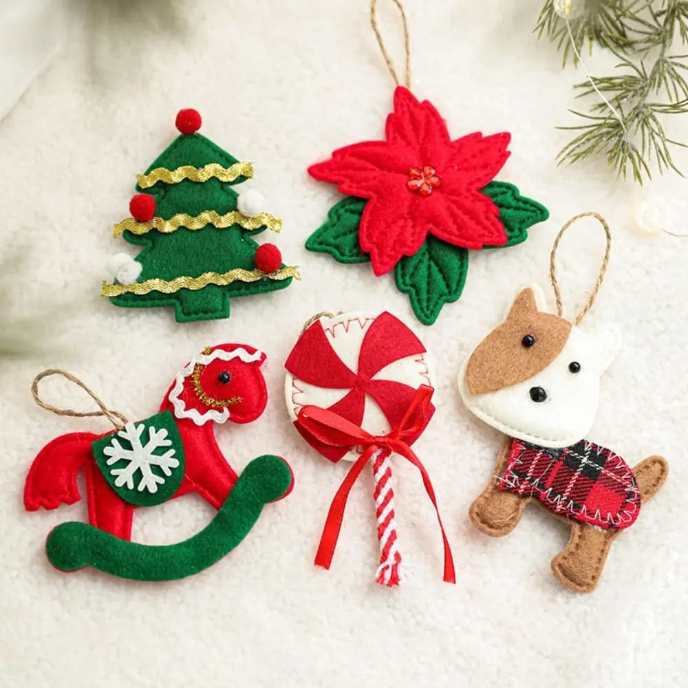 Trojan Horse Felt Christmas Tree Pendant Puppy Lollipop Xmas Ornament Artificial Flower Photographic Props