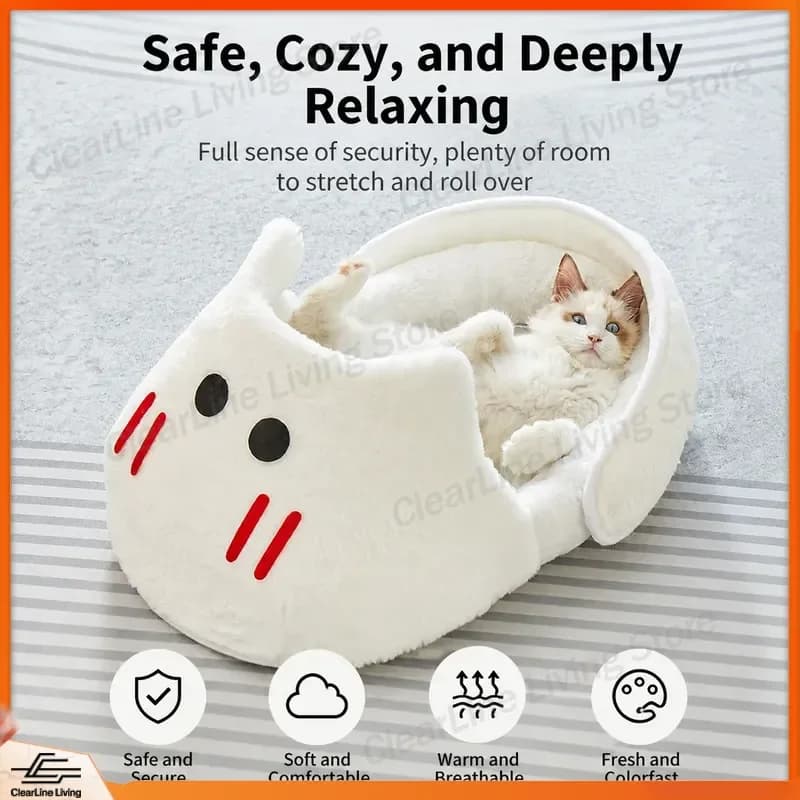 Semi Enclosed Cat Bed Winter Warm Plush Pet House Cozy Cave Kennel Soft Sleeping Bag for Cats Dogs Four Seasons Universal