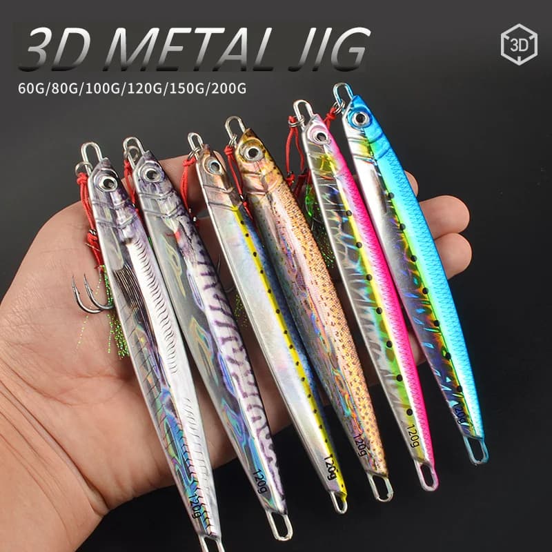 3D Metal Jig 60g 80g 100g 120g 150g 200g Mare Biomimetico Pesce Piastra di Ferro Esca Wobbler Richiamo di Pesca Artificiale Ocean Boat pesca