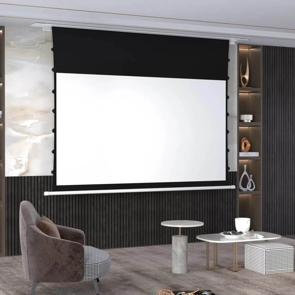 100/120/150 Inch Matte White Hidden in-ceiling Recessed Electric Projector Screen with Remote Control 16:9 4K Projection Screen