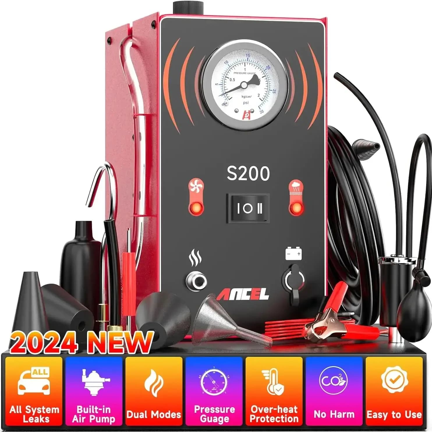 Rilevatore di perdite di fumo ANCEL S200 Automotive EVAP Tubo dell'olio Generatore di fumatori Analizzatore di perdite di gas Tester Strumento diagnostico per auto
