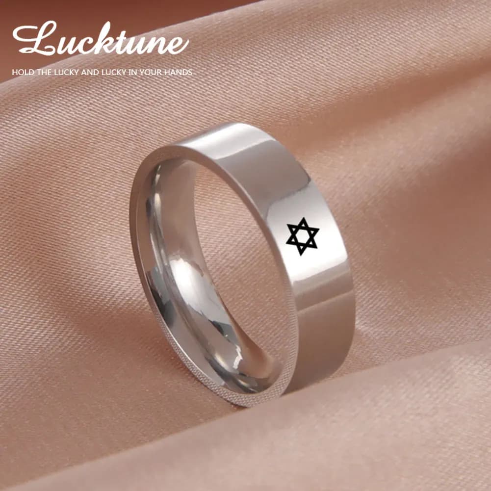Lucktune Star of David Six Point Star Ring anelli Color argento In acciaio inossidabile per uomo donna gioielli religiosi ebraici regalo nuovo In