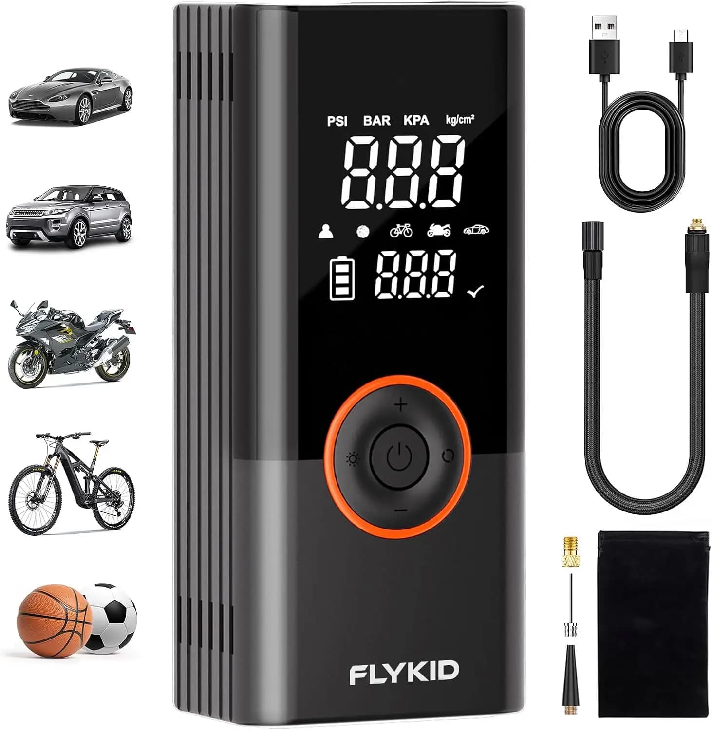 Pompa d'aria digitale portatile da 150 PSI - Gonfiatore per pneumatici ricaricabile per auto, SUV, moto, bicicletta - Luce a LED, gonfiaggio rapido, Roa