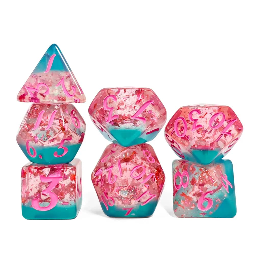 7Pcs/set Resin Dice Set Blue and Pink Blend Color Dice Dungeons and Dragons Games for DND RPG TRPG Games Dice Board Games Toys
